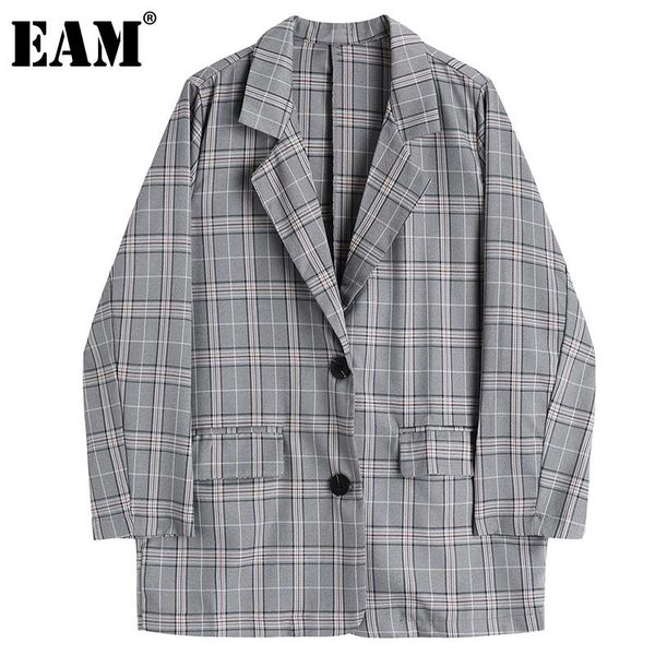 

women's suits & blazers [eam] women gray plaid temperament single breasted blazer lapel long sleeve loose fit jacket fashion spring aut, White;black