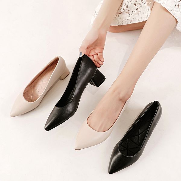 

2021 actual female noodle high-heel office heel thick toe foot soft all-match shoe vv5i, Black