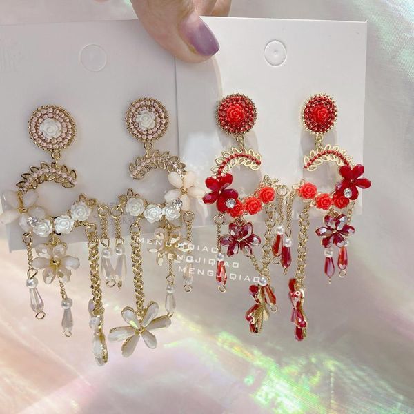 Koreanische Elegante Handgemachte Blume Kristall Lange Quaste Drop Ohrringe Für Frauen Grils Brincos Schmuck Ohr Zubehör