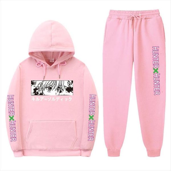 

hunter x hoodie sweatshirt men tracksuits sets women fashion warm fleece hoodies sweatpants suits hip hop pullover hooded, Gray