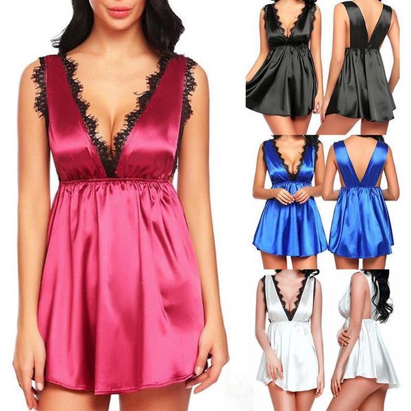 

new ice silk strap lace nightdress lingerie white blue black rose size s  l xl europe and the united, Black;red