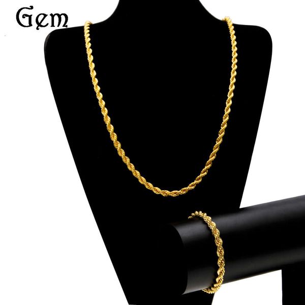 

men's hip hop 6mm twist chain hip hop rope chain bracelet necklace set, Silver