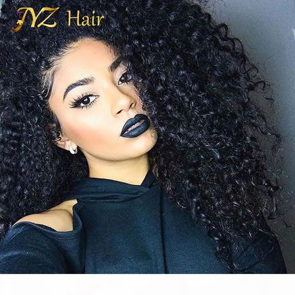 

jyz curly lace front human hair wigs with baby hair glueless full lace kinky curly wigs for black women virgin brazilian curly wig, Black;brown