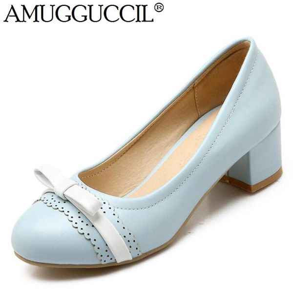 

dress shoes 2021 plus big size 32-43 beige blue pink bowtie sweet fashion mid heel girls females lady womens pumps d1063, Black