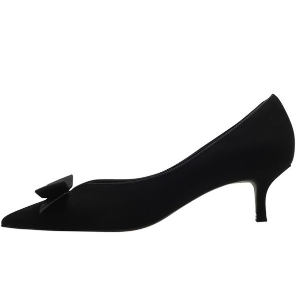 

high heel women 2019 spring womens shoes with 5cm black pointed work shoes mid-heeled bow with small shoes