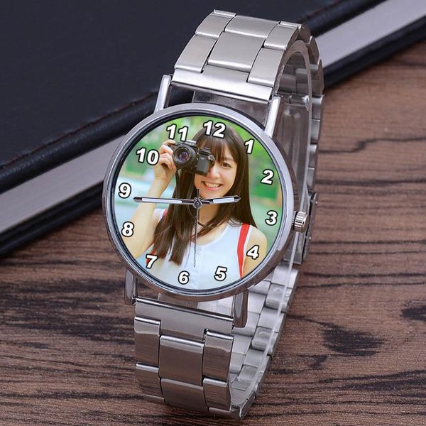 

wristwatches custom po watches customized logo text picture watch for men or women image printing print wristwatch unique gift, Slivery;brown