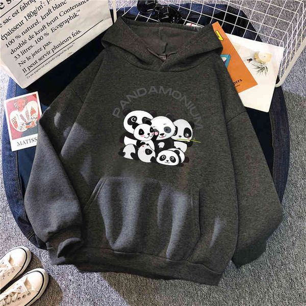 Cute Panda Imprimir Sweatshirts Homem Hoodies Solta Vintage Solta Streetwear Cartoes Mens Cartoons Moda Hip Hop Anime Suéter H1227