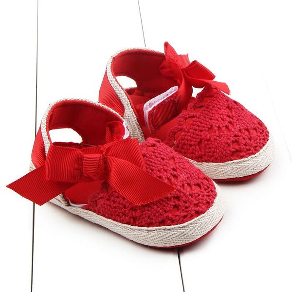 

first walkers baby shoes simple unique anti-slip hollow out bowknot flat solid colour for girls white/yellow/red/pink