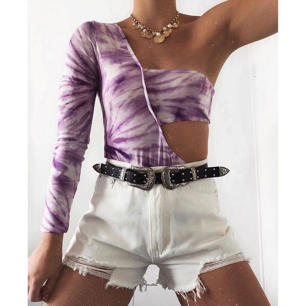 

women's jumpsuits & rompers 2021 mujer purple bodysuit one shoulder womens romper stretch leotard short long sleeve, Black;white