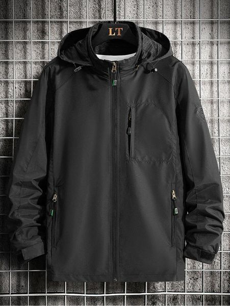 

men zip up hooded trench coat a4bs#, Black;brown