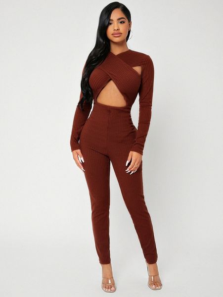 

sxy crossover cut out jumpsuit z52s#, White