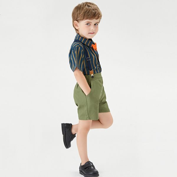

children's wear boys' summer suit striped shirt trousers suit children's wear, Blue