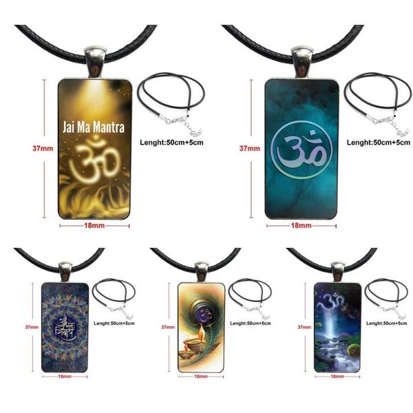 

pendant necklaces for women kids gift awesome aum om symbol yoga glass necklace handmade half rectangle, Silver