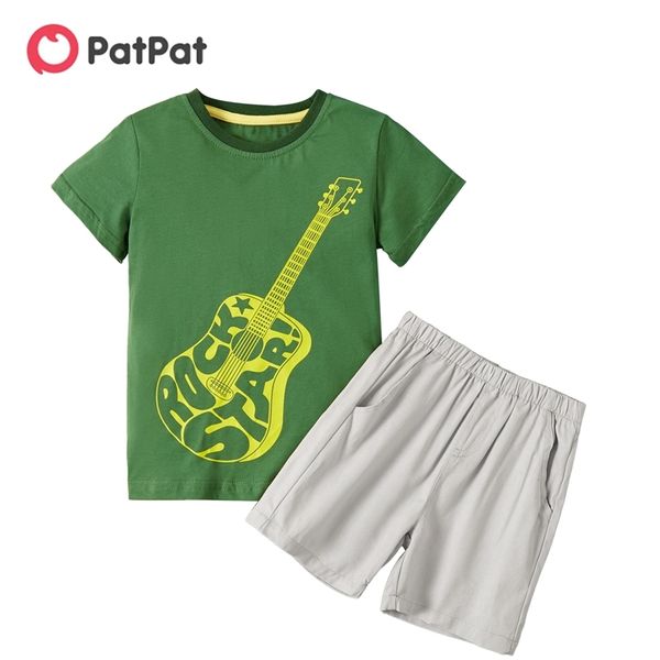 

arrival summer toddler boy guitar print tee and shorts set 210528, White