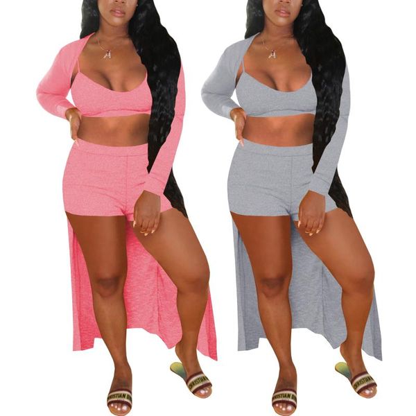 

women's tracksuits 3 piece set women outwear and shorts two fashion summer 2021 pink gray party bodycon club outfits