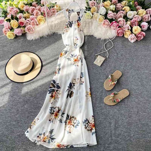 

bohemian summer beach halter women dresses long white sleeveless high waist chiffon maxi vestidos robe, Black;gray