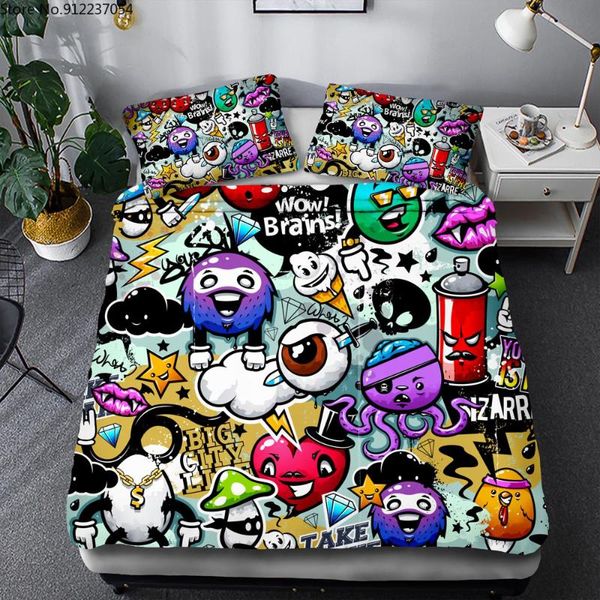 

bedding sets fashion set king size duvet cover cartoon polyester double bed quilt graffiti graphic colorful art design