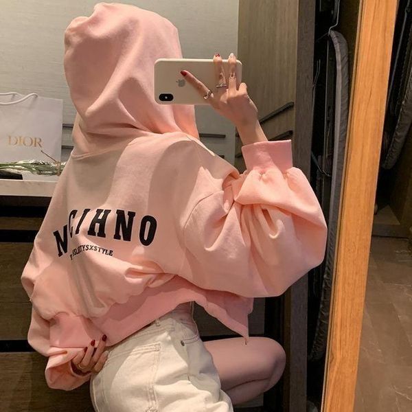 

women's hoodies & sweatshirts lantern sleeve autumn winter printing hooded female 2021 comfortable warm lady pullovers, Black