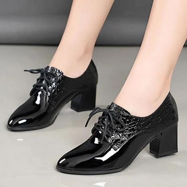

boots female fashion sweet black pu leather autumn lace up shoes women casual street winter high heel botas femininas h9011