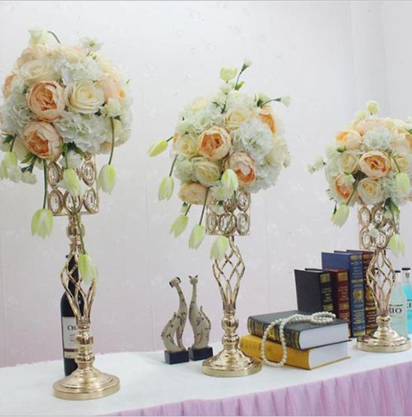 

party decoration style wedding gold flower vase table centerpiece metal clear glass candle holder