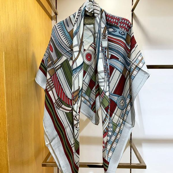 

scarves luxury 70% cashmere 30% silk scarf thin shawl man women designer fashion belt print kerchief stole 135*135cm, Blue;gray