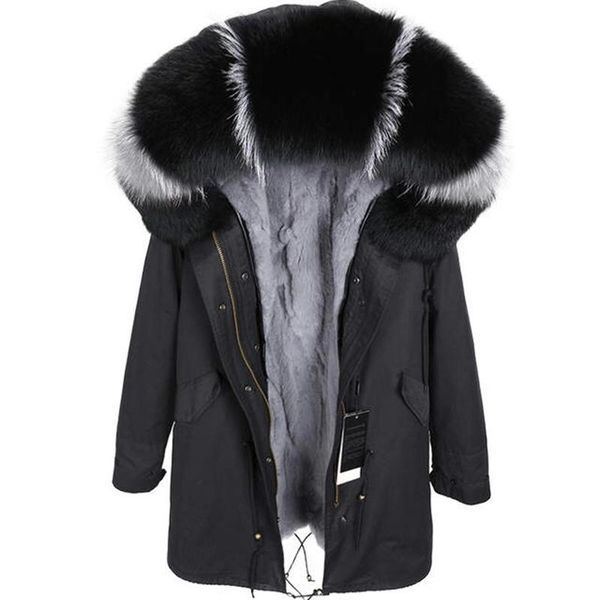 

women's fur & faux 2021 maomaokong women winter fashion clothing real grass liner parka coat collar jacket, Black