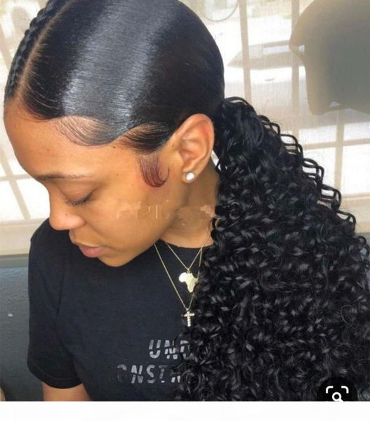 

sleek low kinki curly brazilian natural hair ponytail, Black