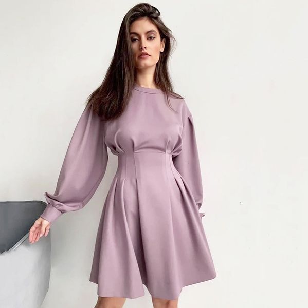

2021 spring purple sleeve slim o-neck women mini high waist a-line vestidos ggqd, Black;gray
