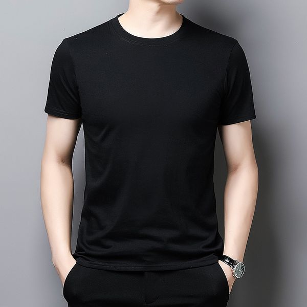 

luxury t-shirts 2021 summer cotton short t-shirt round neck trend versatile pure color slim fit men's half sleeve, Black
