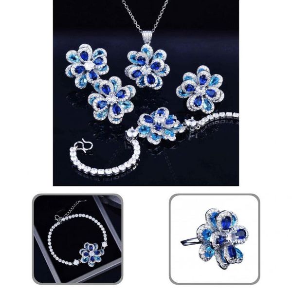 

stud flower shape elegant dress up colored cubic zirconia earrings bracelet ring pendant women ear studs for wedding, Golden;silver