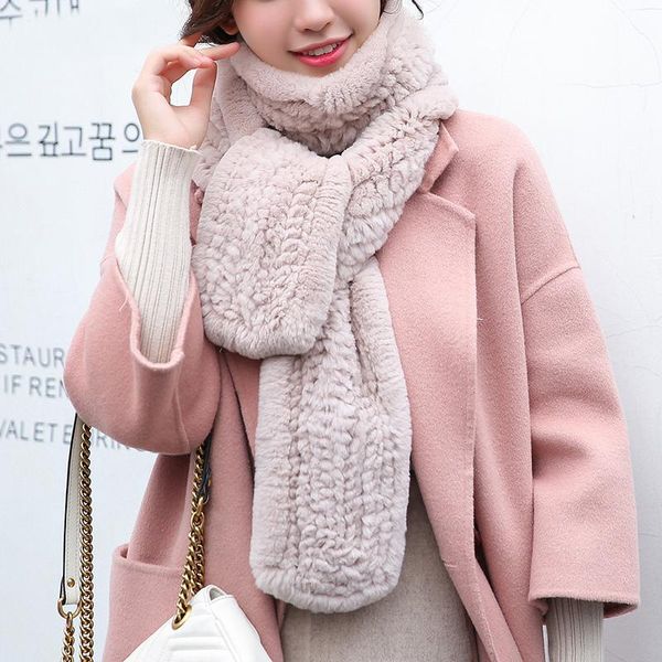 

scarves 2021 women's real fur scarf luxury big long natural rex thick warm winter fashion wraps korean style, Blue;gray