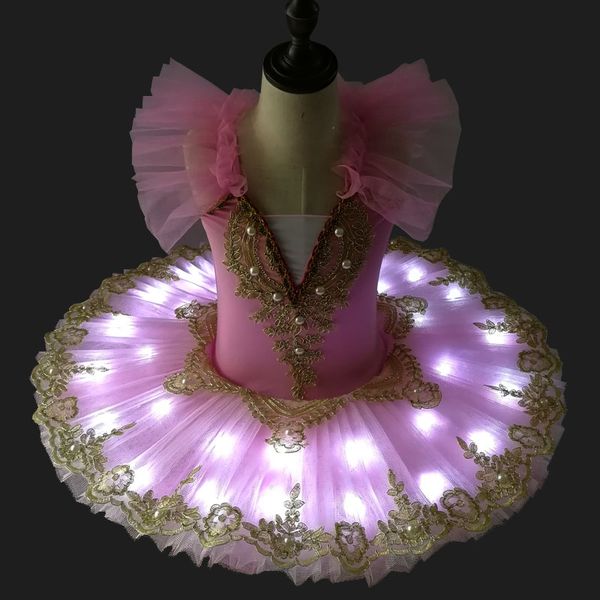

2021 new disfraz profesional de tut de ballet el lago de los cisnes con luz led bailarina ballet escenario fiesta, Black;red