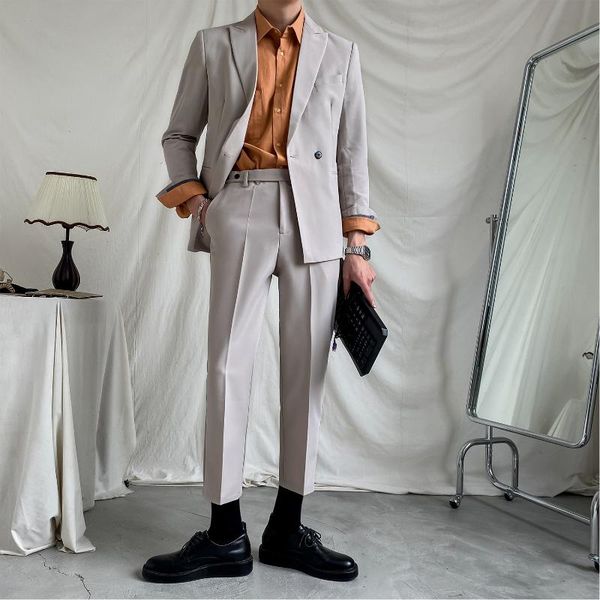 

men's suits & blazers 2021 thin korean version formal set men fashion casual business slim suit two-piece wedding groom sets w443, White;black