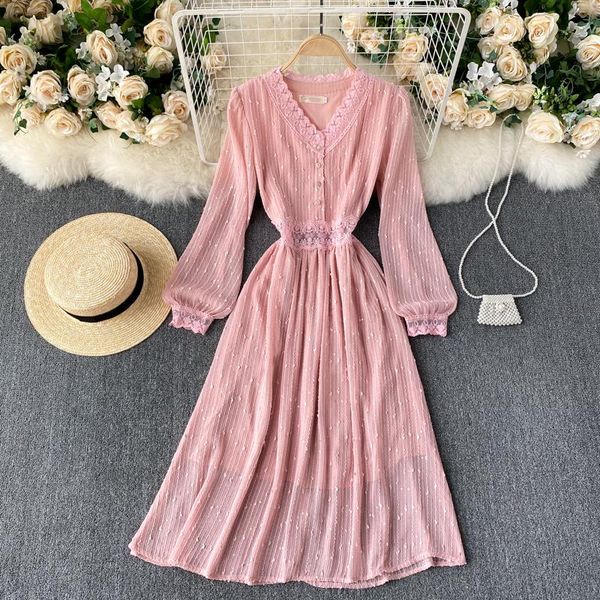 

casual dresses autumn winter fashion lady elegant vintage harajuku women v neck long sleeve slim lace a-line dress, Black;gray