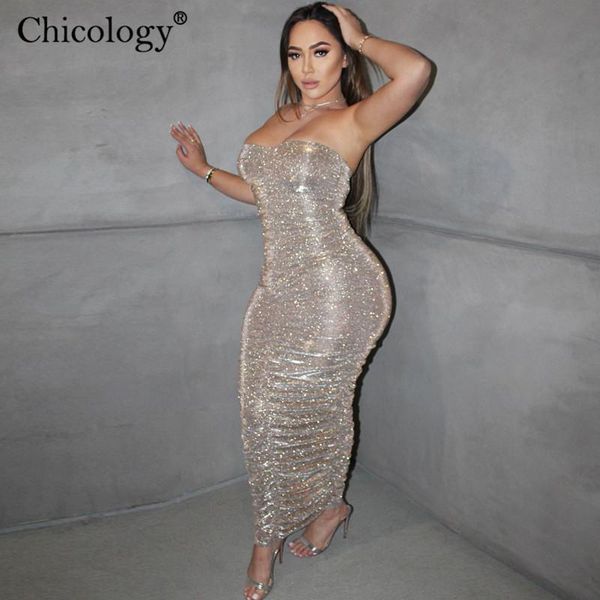 

casual dresses chicology tube glitter shinny maxi long dress party club outfits women 2021 autumn winter clothes birthday fashion clubw, Black;gray