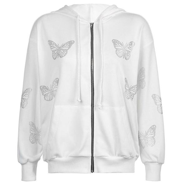 

women's jackets 20cf women zip up drawstring hoodie jacket harajuku butterfly diamond hip hop sweatshirt coat long sleeve oversized out, Black;brown