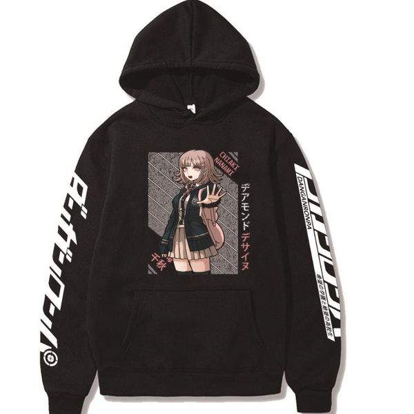 

men's hoodies & sweatshirts and women's printed sweatshirt, chiaki nanami danganronpa anime long sleeves with harajuku hood, Black