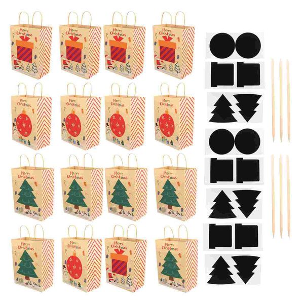 Dekorative Blumen Kränze 1 Set/38pcs Weihnachten DIY -Papiergeschenkbeutel mit Scratch Weihnachten Süßigkeitenbeutel