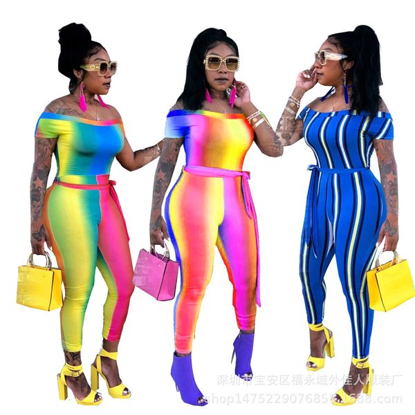 

multicolor gradient straight neck slim fit jumpsuit women's wear, Blue