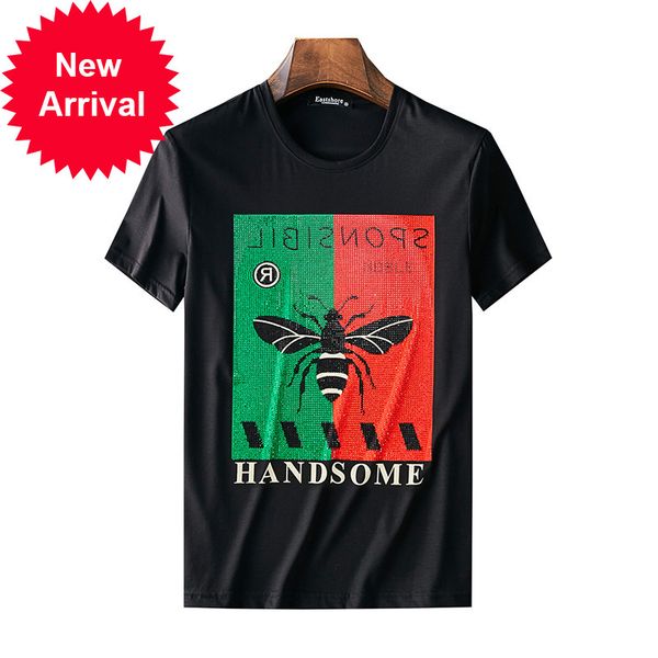

2021 Fashion Bee Strass T-shirt Men Will See New Streetwear Neck Mercerized Cotton Short Male Shirt X70z, White;black
