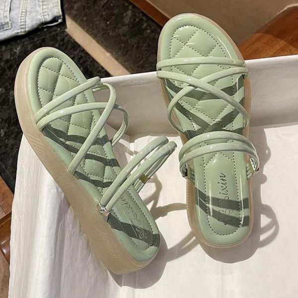 

two wearing ins fashion 2021 new summer flat bottom wild sandals female slippers shoes woman zapatillas mujer casa, Black