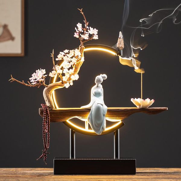 

fragrance lamps large backflow incense burner lotus arabic style led light statue aroma candle encensoir home decoration bk50xx