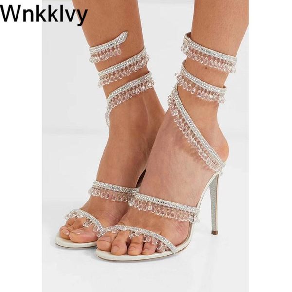 

dress shoes summer gladiator sandals for women snake crystal lighting design high heels bling fairy party wedding 2021, Black