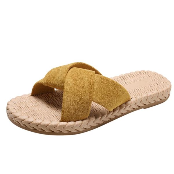 

slippers fashion women's summer flat round head soft bottom non-slip cowhide suede beach listing 2021, Black
