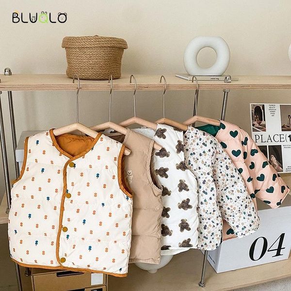 

down coat winter girls cute cartoon warm 90% white duck jackets kids casual reversible fashion waistcoats for printed vest, Blue;gray