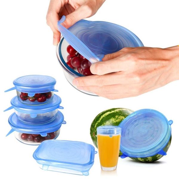 

kitchen storage & organization 6pcs/set silicone stretch suction universal pot lids food grade fresh keeping wrap seal lid pan cover accesso