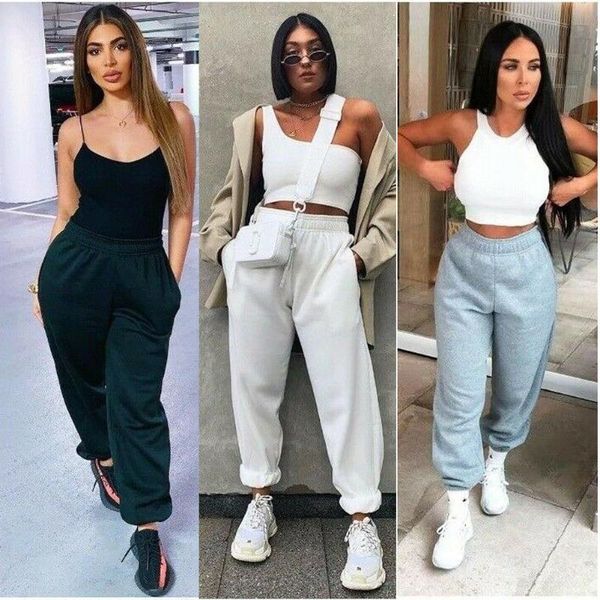 

womens cotton linen harem casual pants running jogger pants female solid tracksuit elastic waist ladies sweatpant baggy trousers, Black;white