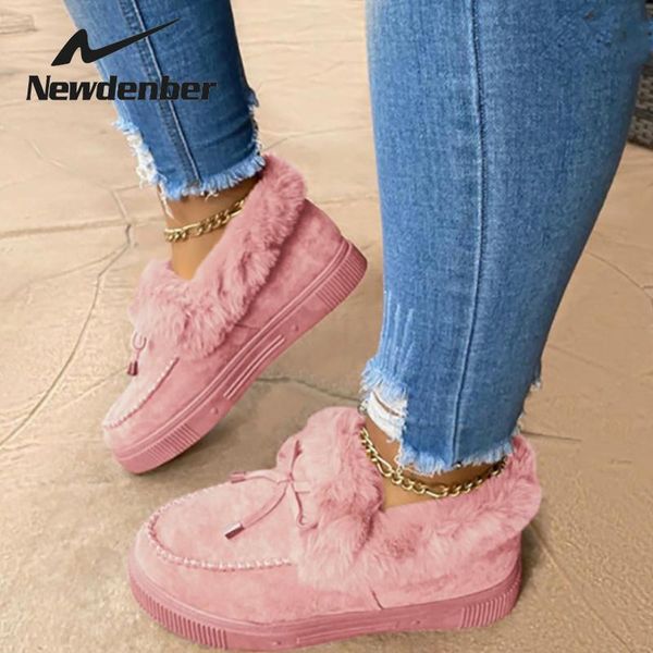 

boots women winter cotton shoes plush warm snow ladies fashion casual flat short solid color furry females feetwear, Black