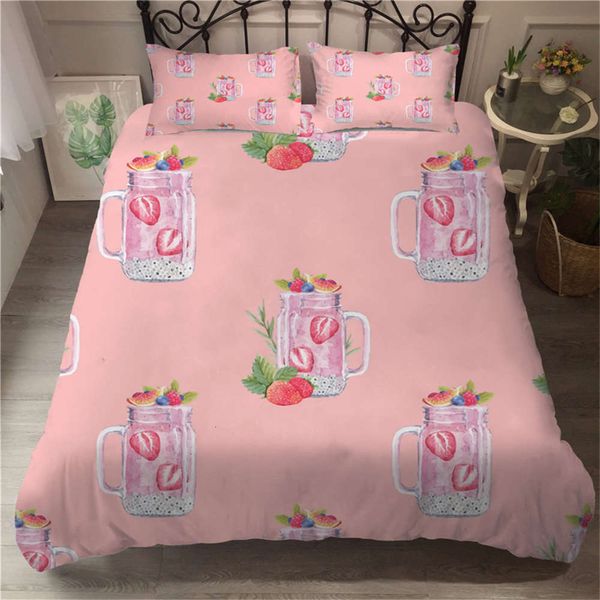 

summer fruit pink bedding sets girl home duvet cover set pillow sham strawberry cup room decor quilt cover 2/3 piece for dorm