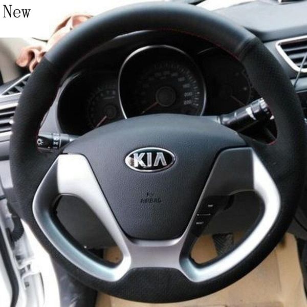 

steering wheel covers hand-stitched leather suede car cover set for kia carens k2 sorento sportage r k5 interior accessories